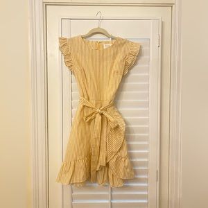 Yellow pin striped wrap dress